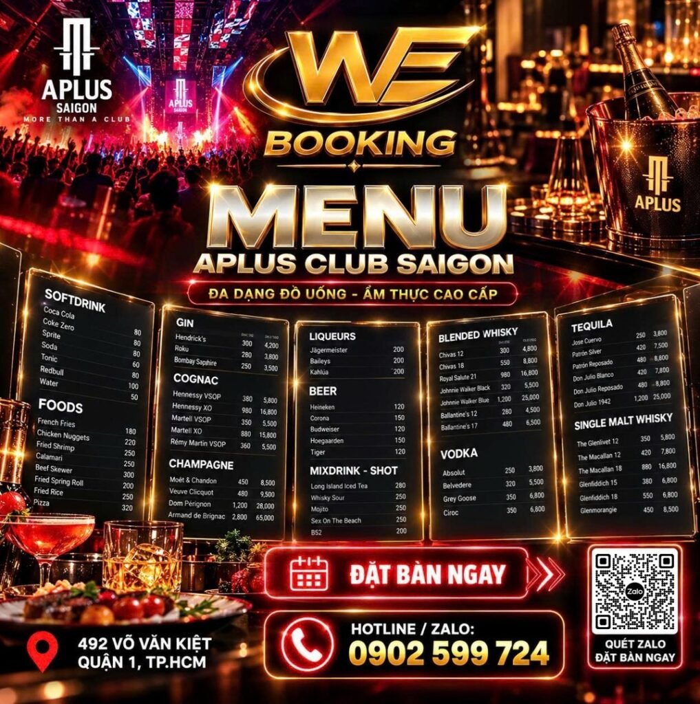 Menu Aplus Saigon Đặt Bàn Booking